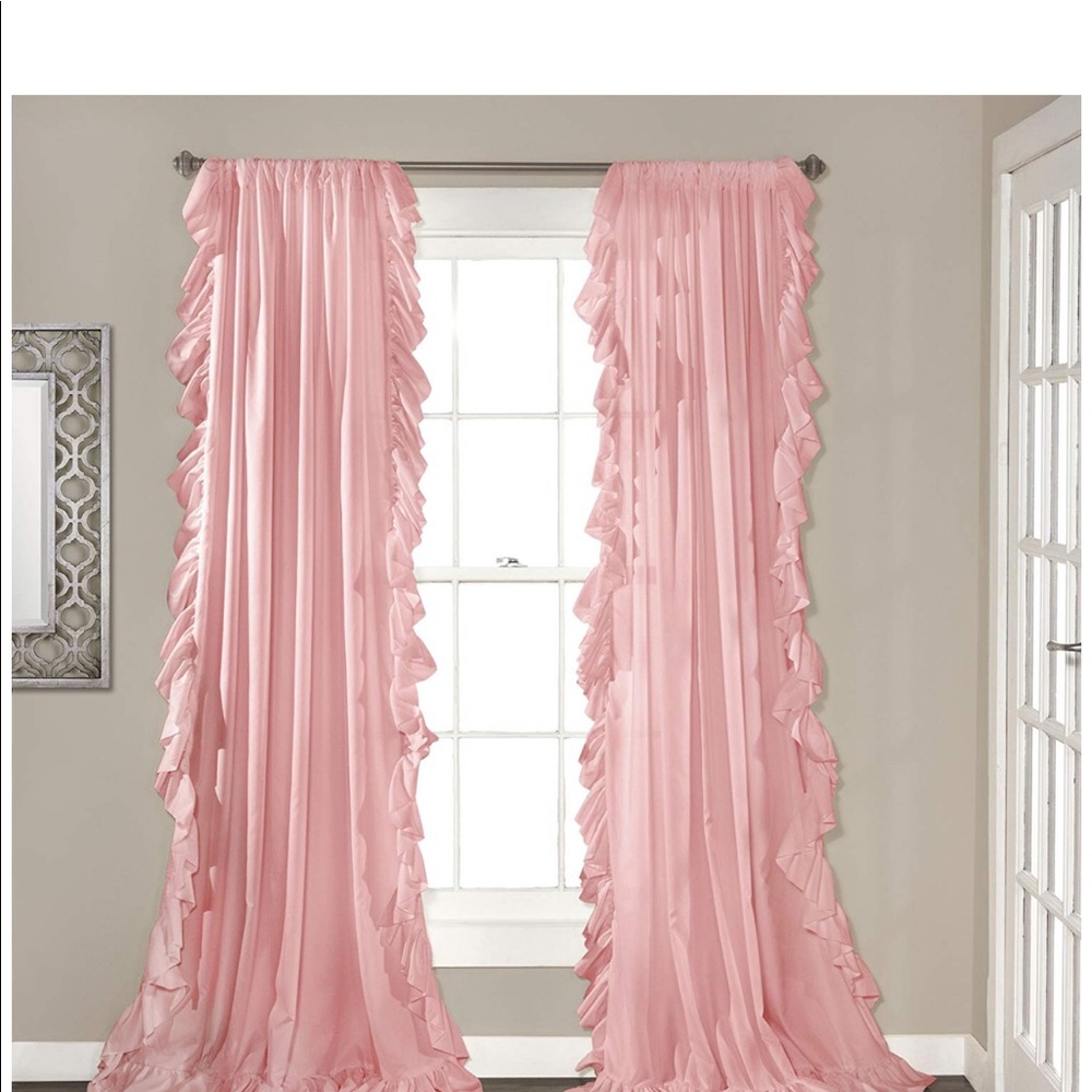 Pink floor length curtains. 2 panels.